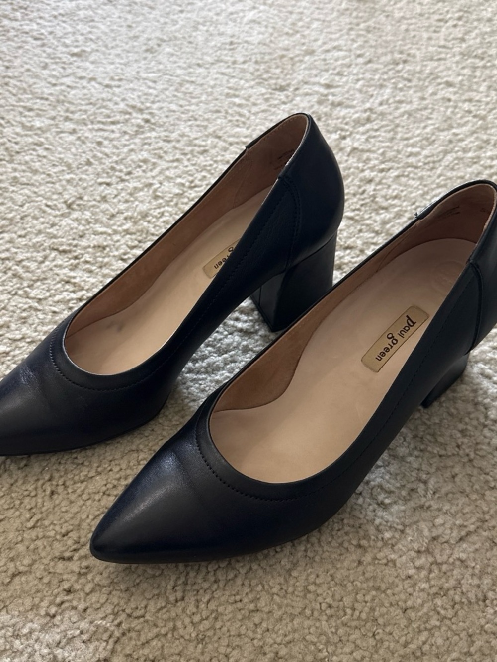 Paul Green Black Pointed-Toe Block Heel Pumps